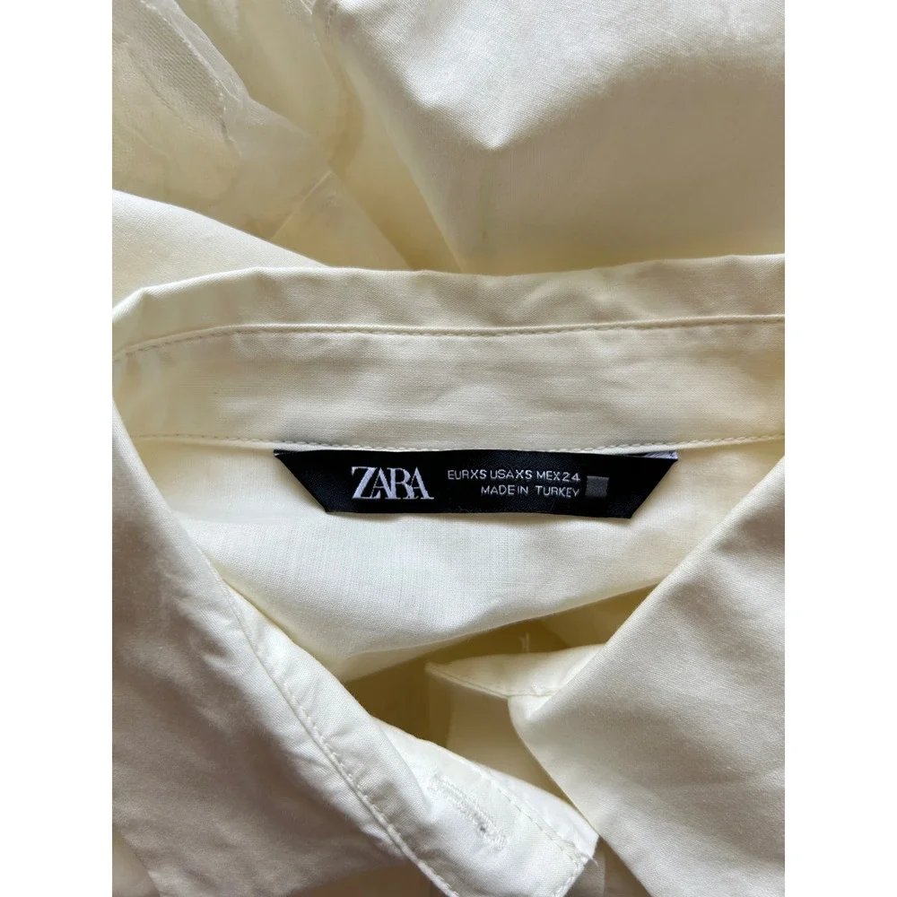 Zara Sheer‎ 3D Floral Mesh Button Blouse Cream XS Polka Dot Oversized Twee Avant